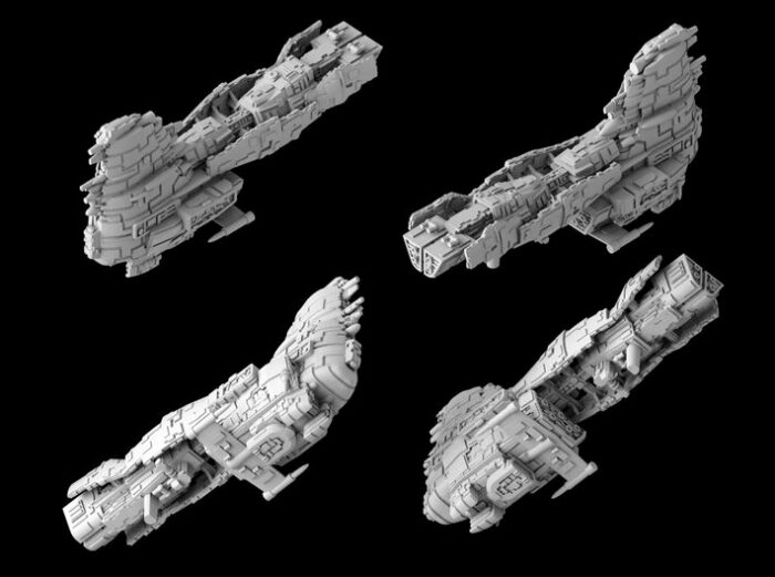 In the picture you see a frigate size space ship miniature for tabletop games called Nebulon C Frigate Mel Miniatures