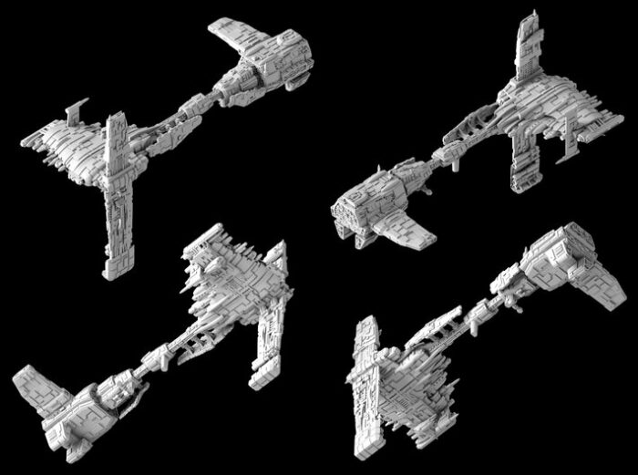 In the picture you see a frigate size space ship miniature for tabletop games called Nebulon C Frigate Mel Miniatures