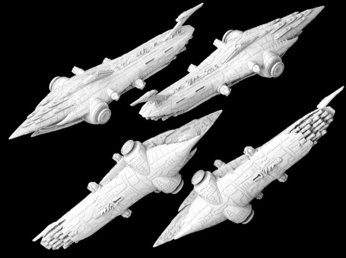 In the picture you see a dreadnought size space ship miniature for tabletop games called Subjugator-class heavy cruiser Mel Miniatures