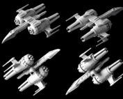 the picture shows a starfighter called the Raven's Claw Mel-Miniatures Squadron-Games