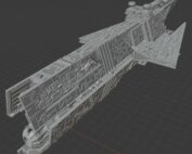 In the picture you see a Battleship size space ship miniature for tabletop games called Aggressor-class destroyer Slighty-Used-Space-Ship-Yard