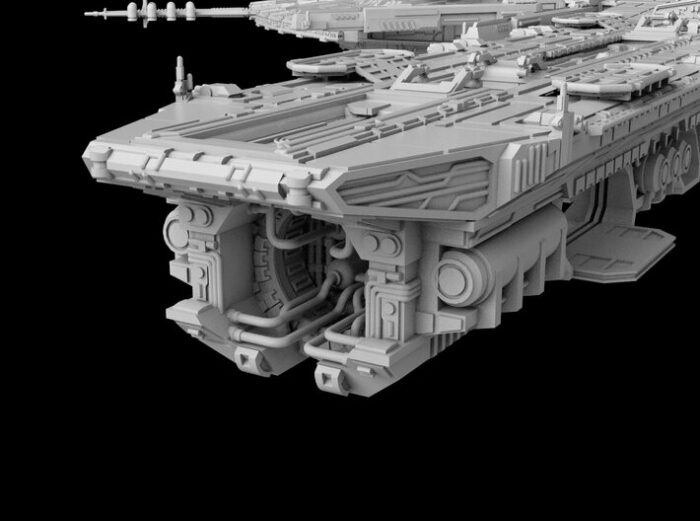 In the picture you see a space shipyard in the form of a rinfg. The ring has 3 arms and 6 docking bays for ISDs. Its called Fondor Shipyard Ringstation Small Version Mel Miniatures