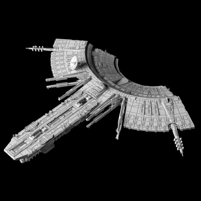 In the picture you see a space shipyard ship what has a axe kinda shape and is called Fondor Shipyard Imperial Dockyards Ship Version Mel Miniatures.
