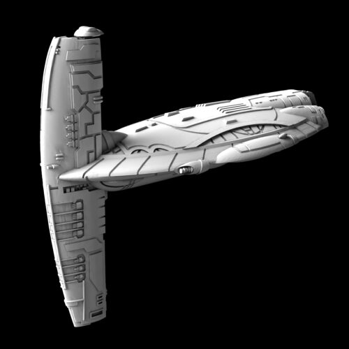 In the picture you se the ship called MC140 Scythe Main Battle Cruiser Mel Miniatures. It has ray like shape and is a flagship of the Rebels