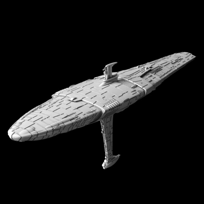 In the picture you se the ship called MC75 Star Cruiser Mel Miniatures. It has a kinda cigar shape and is a flagship of the Rebels