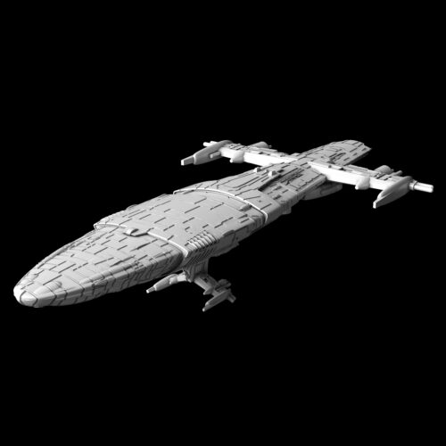 In the picture you se the ship called MC75B Star Cruiser Mel Miniatures. It has a kinda cigar shape and is a flagship of the Rebels
