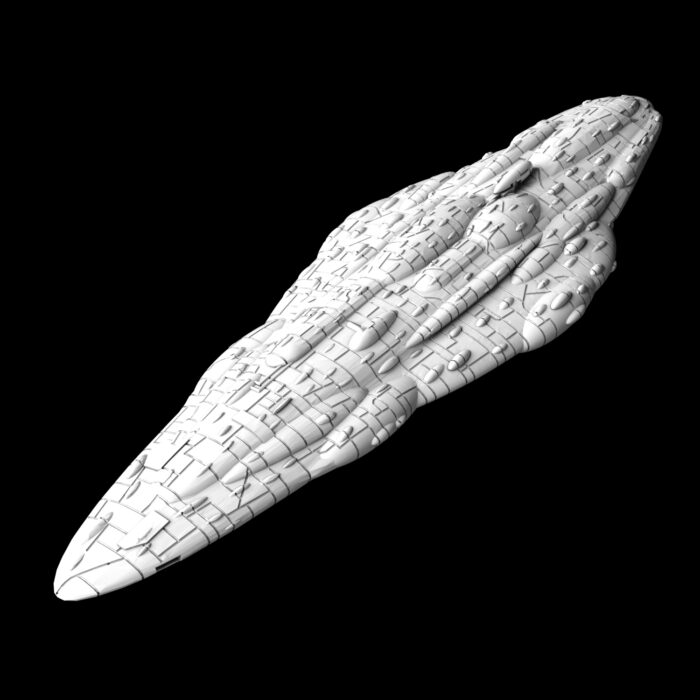 In the picture you se the ship called MC80-A Wingless Liberty Mel Miniatures . It has a kinda cigar shape and is a flagship of the Rebels
