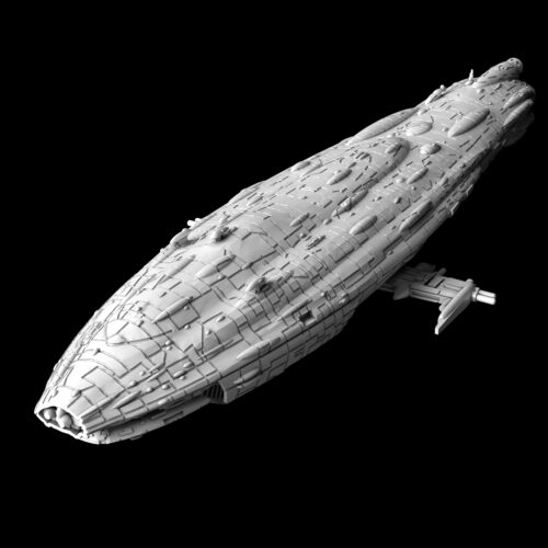 In the picture you se the ship called MC85C Star Cruiser Mel Miniatures. It has a kinda cigar shape and is a flagship of the Rebels