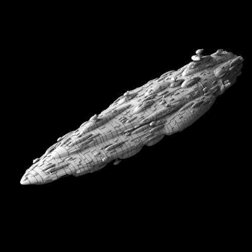 In the picture you se the ship called MC95 Star Cruiser Mel Miniatures It has a kinda cigar shape and is a flagship of the Rebels
