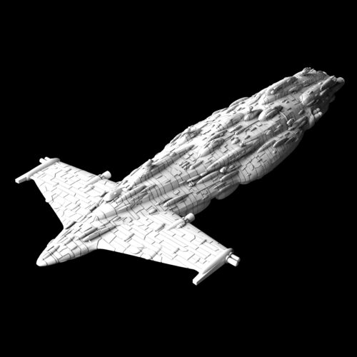In the picture you se the ship called MC95A Star Cruiser Mel Miniatures MC95A Star Cruiser Mel Miniatures. It has a kinda cigar shape and is a flagship of the Rebels
