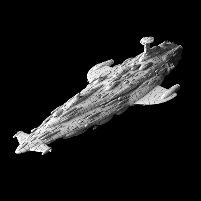 In the picture you se the ship called MC95D Star Cruiser Mel Miniatures. It has a kinda cigar shape and is a flagship of the Rebels