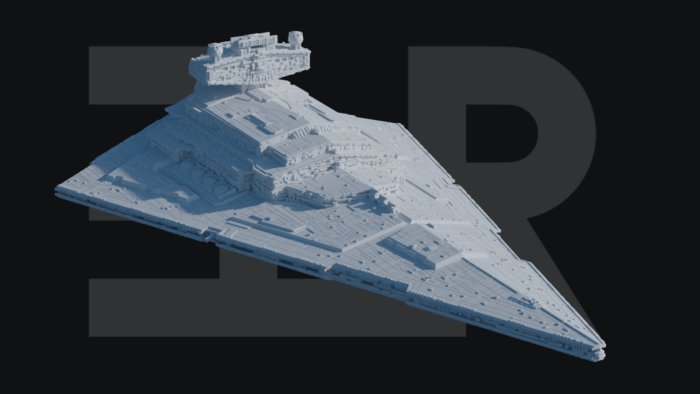 In the picture you se the ship called Imperial Star Destroyer -Class I Rogue One Version. It has a kinda cigar shape and is a flagship of the Empire